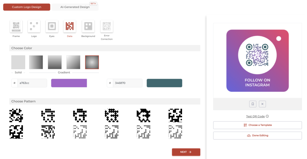 Circular QR Code data pattern