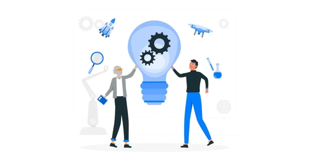 two people near a light bulb