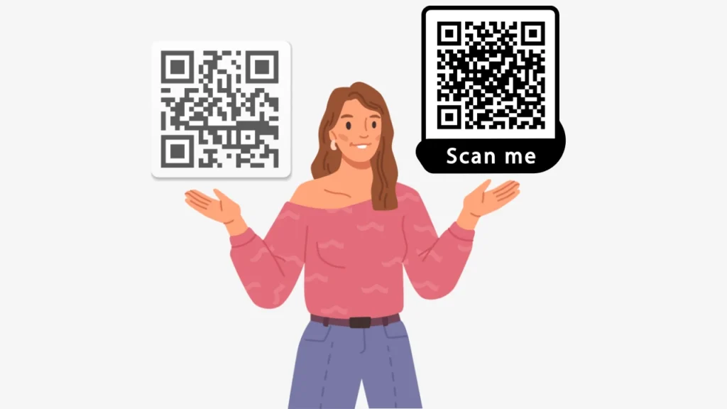 A woman comparing two different QR Codes.