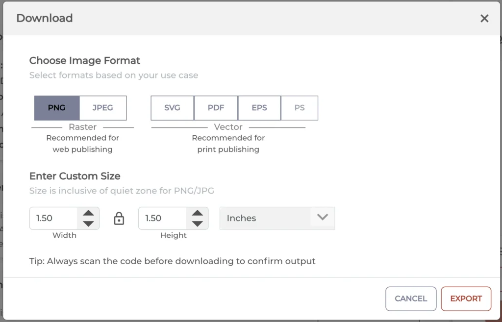 Image format and size