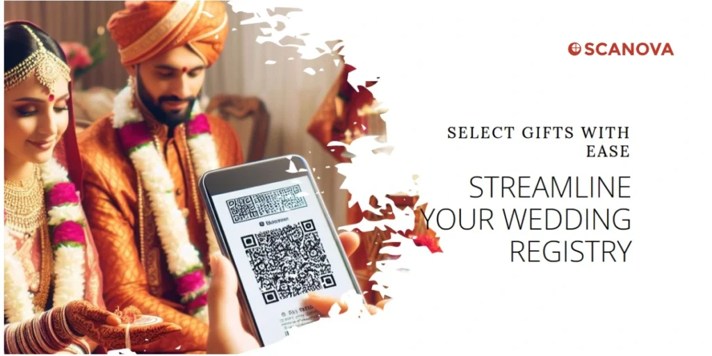 An Indian couple getting married in front of a person scanning a QR