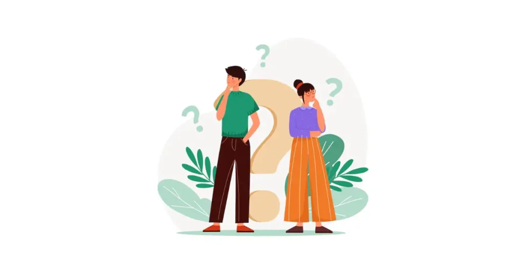 Illustration of a man and women standing confused.