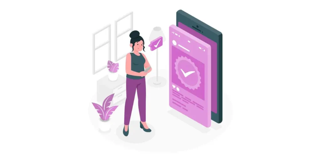 Illustration of a woman standing in front of a clock, contemplating when to use a QR code for a PDF.