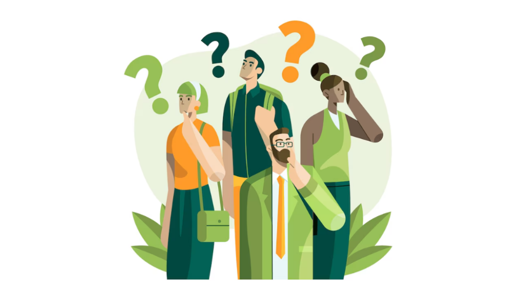 FAQs_ Vector image- people wondering with question marks on their heads