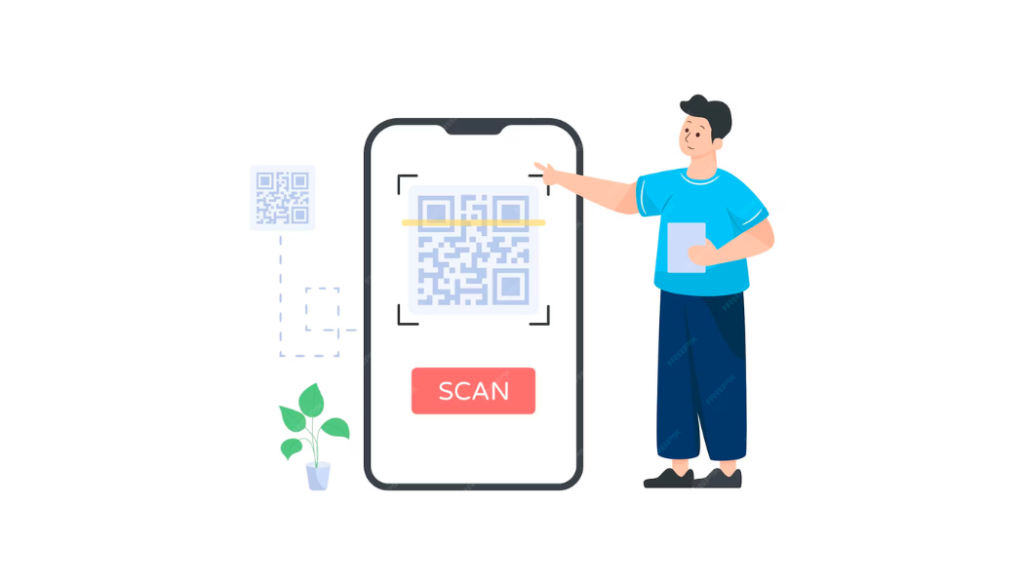 Step by step guide to create high resolution QR Code: A person standing in front of a human sized smartphone with a QR Code on it.