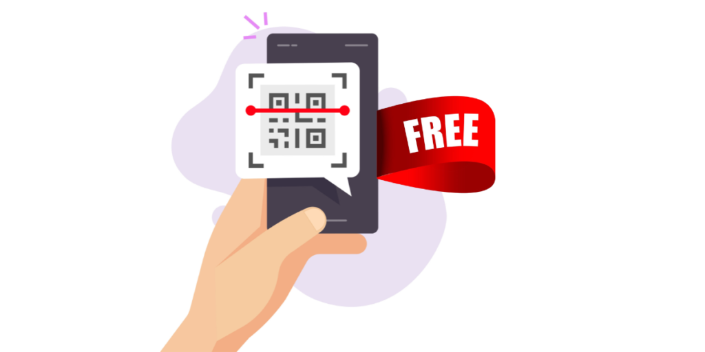 A hand holding a phone, scanning a QR Code created using a free QR Code generator no sign up required.