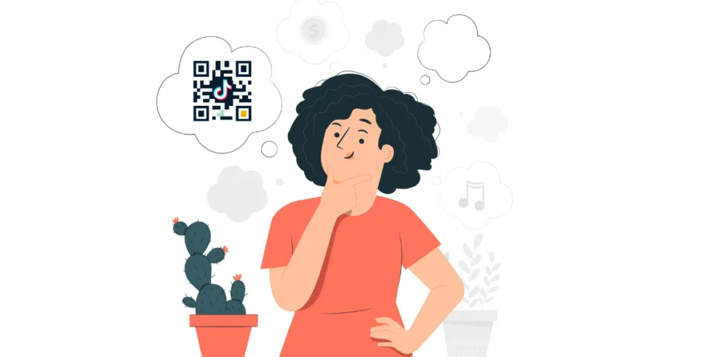 Illustration of a girl in orange t-shirt wondering why to create a TikTok QR Code.