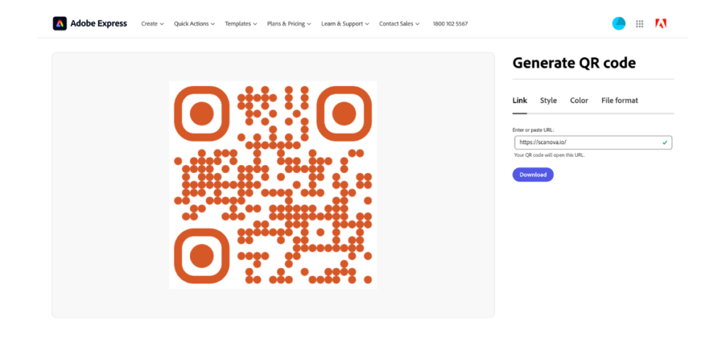 Creating QR Codes using free QR Code generator Adobe - Adobe's UI