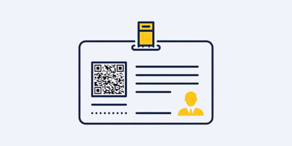 A QR Code business card badge with a person's identification on it