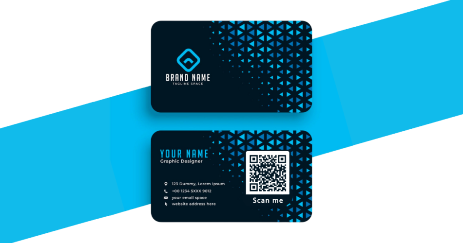 A sample black coloured free digital business card with a QR Code