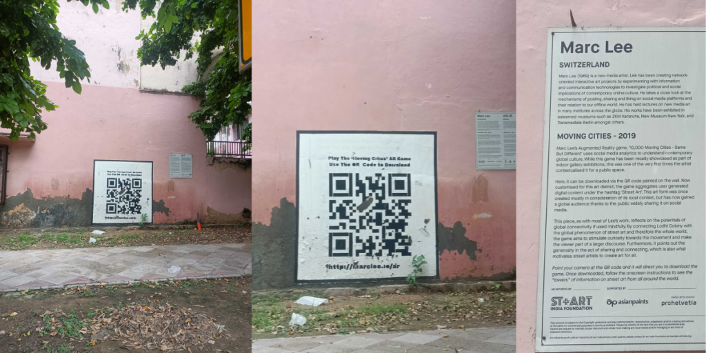 A graffiti/mural with a qr code on it on a building wall showing Delhi's Lodhi Garden QR Code Mural