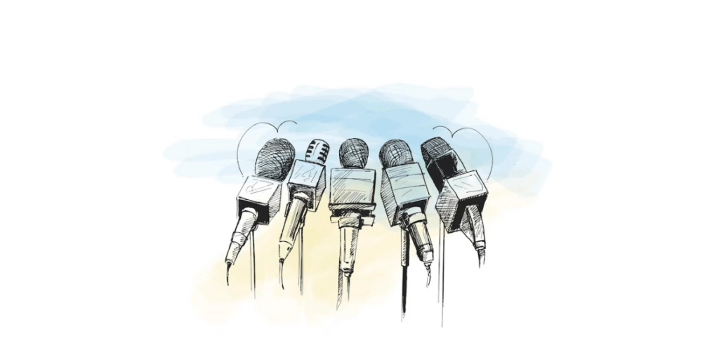 various mics depicting a press media setting