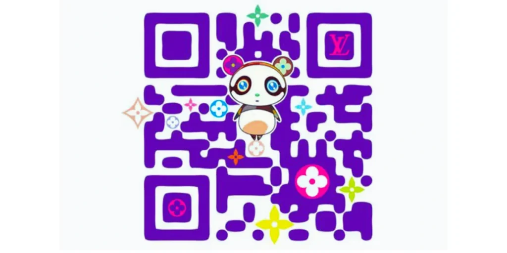 Takashi Murakami's special Louis Vuitton QR Code in purple color with his signature art style.