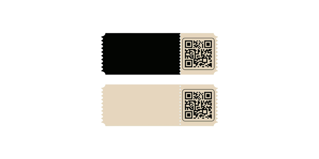 An image showing two QR Code tickets, one black and one beige.