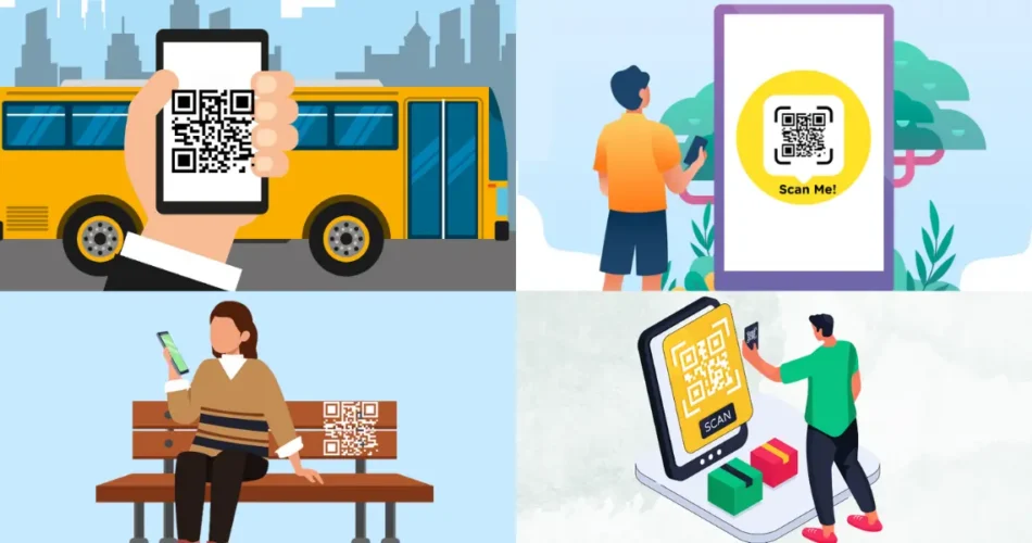 Illustration showcasing various use cases of OOH QR codes.