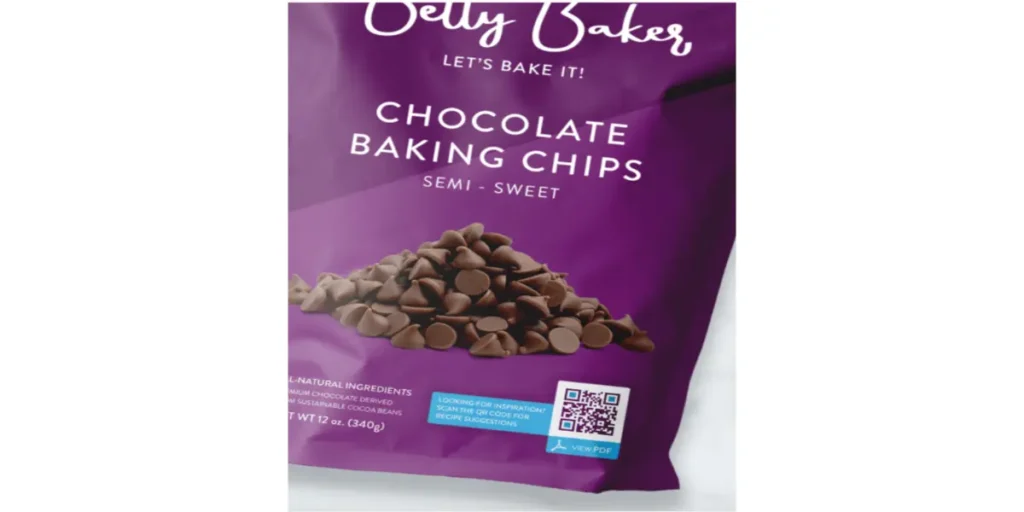 Belly Baker choco chip packet with a PDF QR Code on it for sharing festive special recipe suggestions with their audience. 