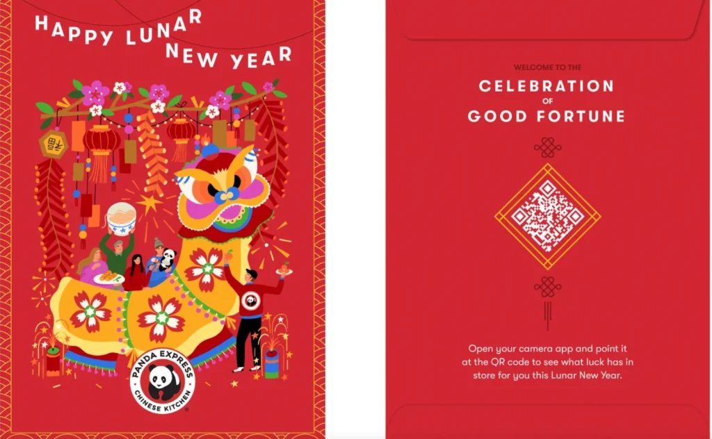 A giveaway card by Panda Express was created for the New Year campaign, nudging users to scan it to discover what's in it for them.