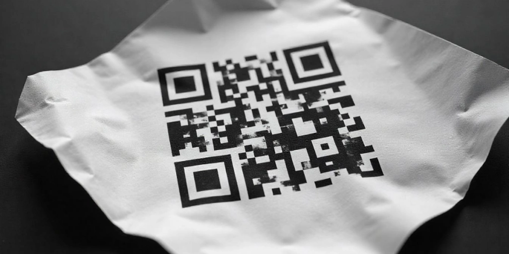 A black QR Code printed on a paper sheet.