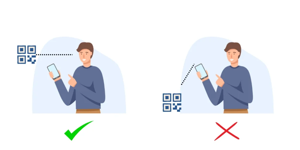 Two people scanning QR Codes positioned at different levels.