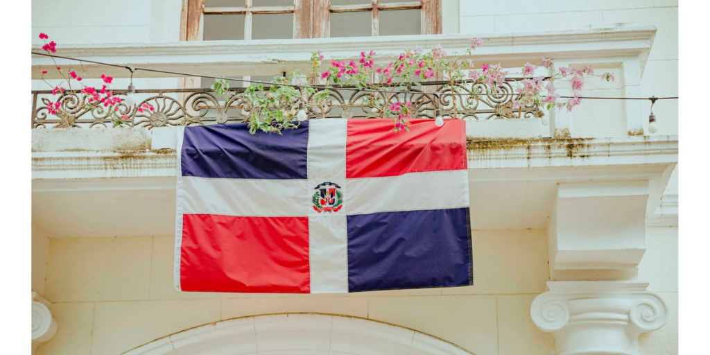 Flag of the dominican republic on a balcony