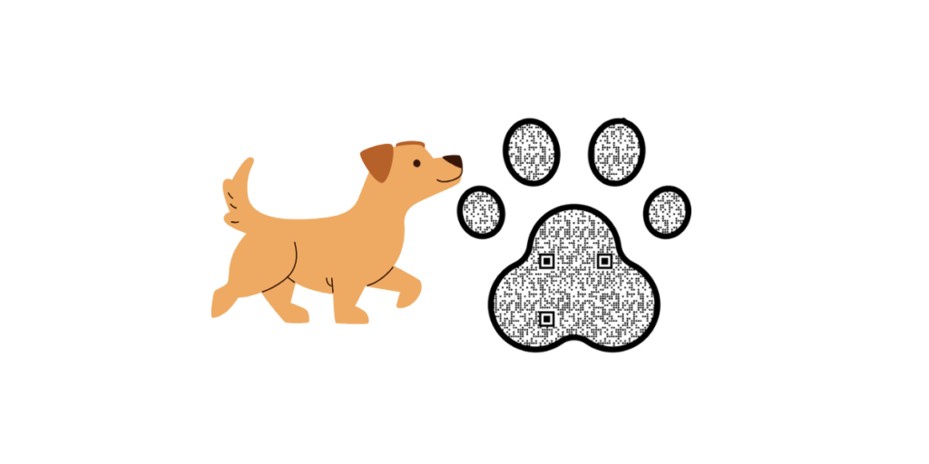 A dog and a paw shaped QR Code beside it.