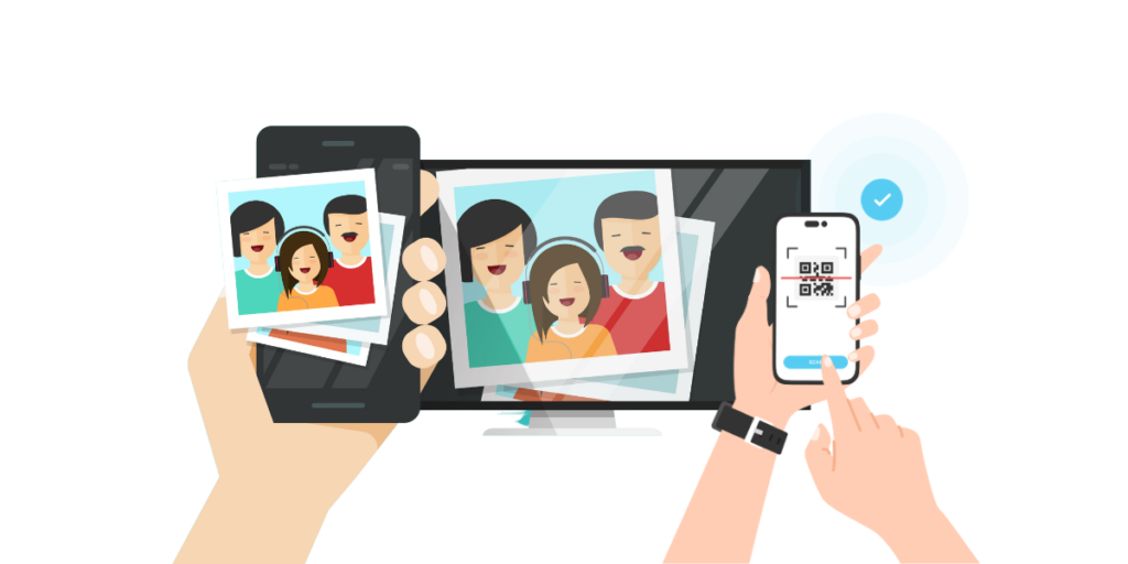People taking photos and doing event photo sharing with qr code free.