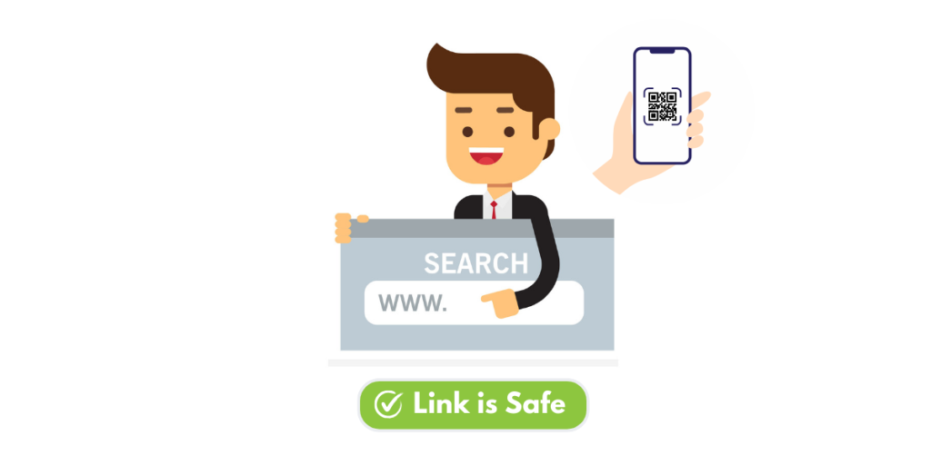 A person checking if a URL is safe with a green button.