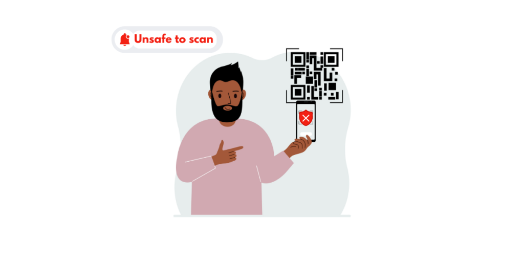 A person checking a QR Code with the message "Unsafe to scan".