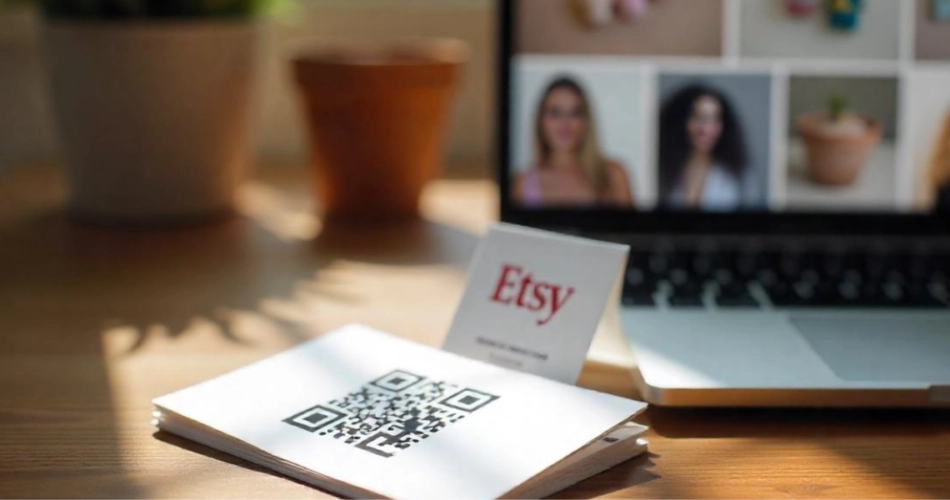 An Etsy QR Code on a paper.