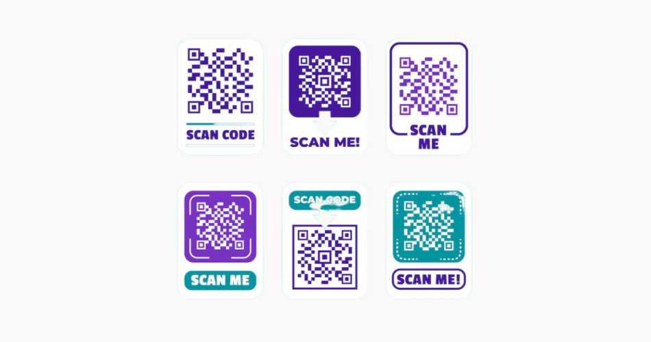 QR Code stickers with different CTAs and sizes.