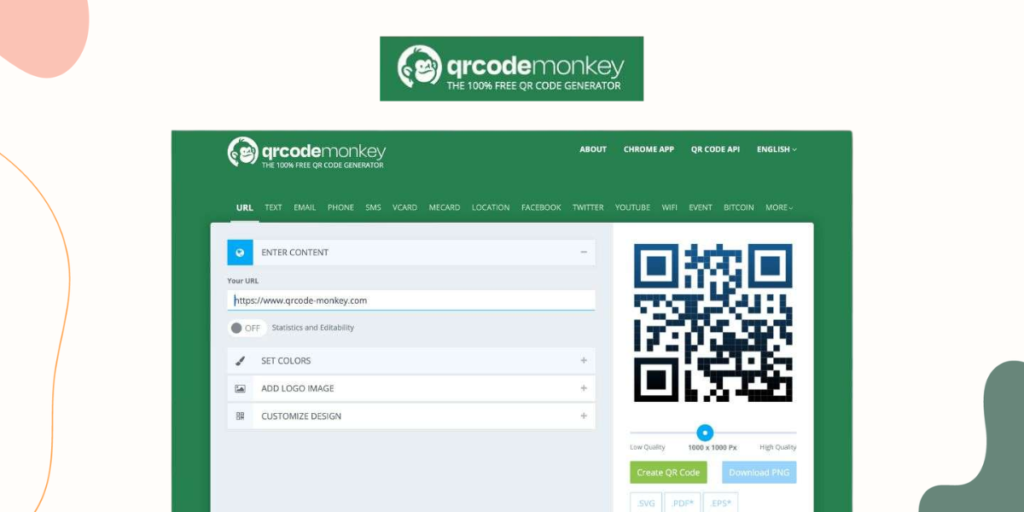 Screenshot of homepage of QR Code Monkey.