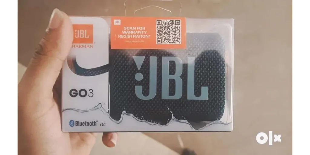 JBL speaker packaging with QR Code sticker on it.