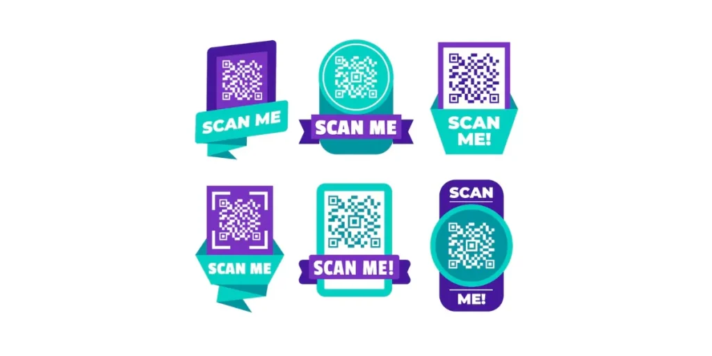 Colorful QR Code stickers with "Scan Me" frames.