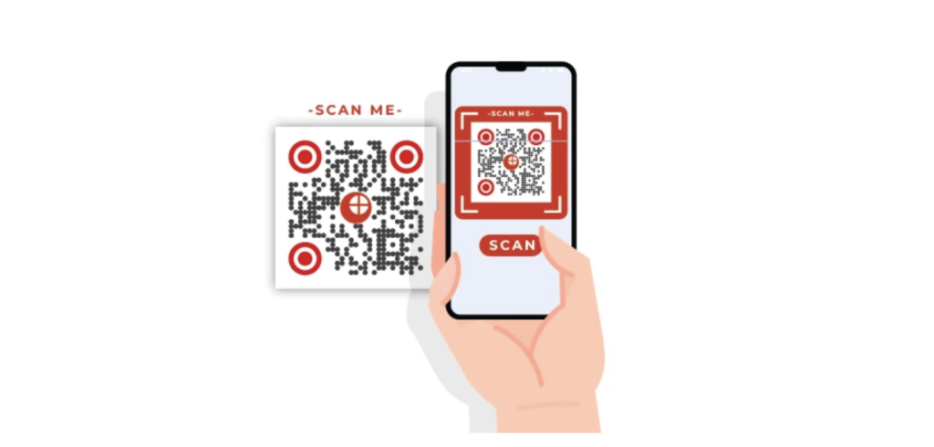 A hand scanning a QR Code generated using Scanova's QR Code generator.