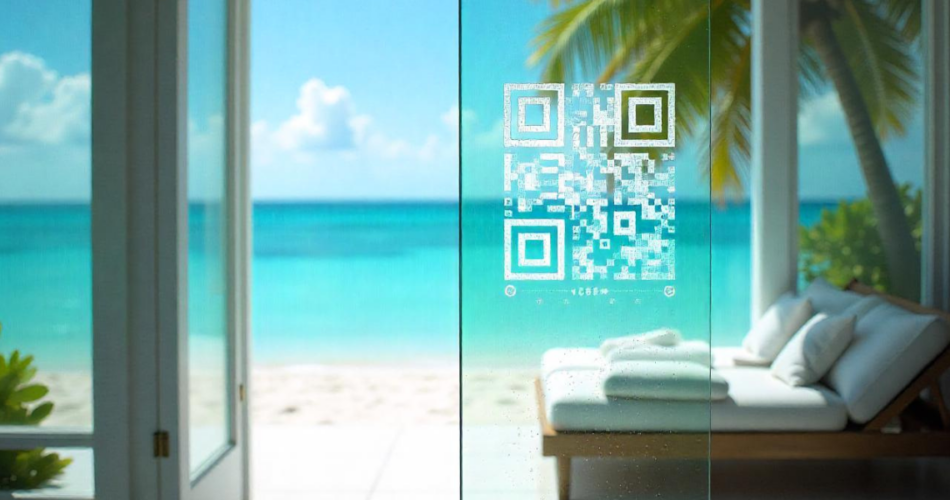 Airbnb QR Code on a glass pane.