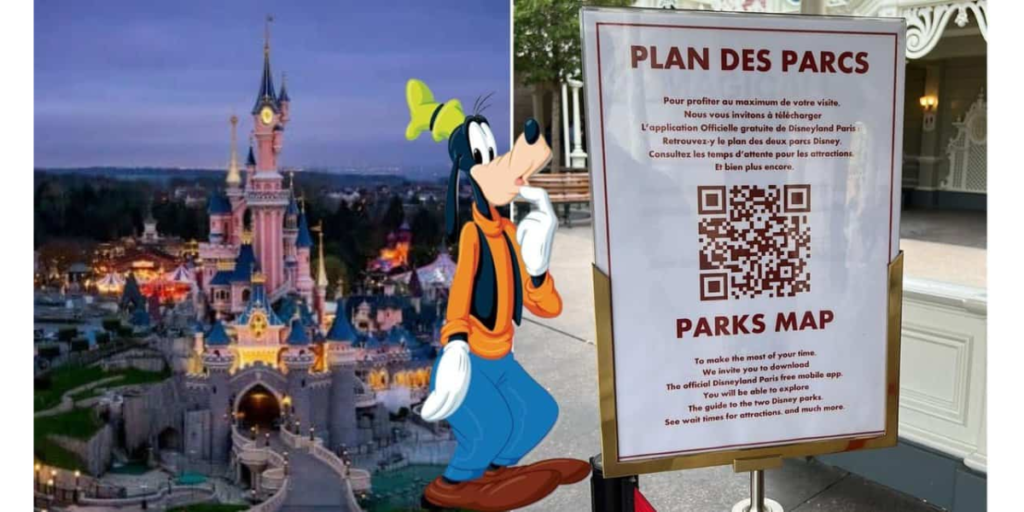 Disneyland Paris digital  maps accessible via QR codes. 