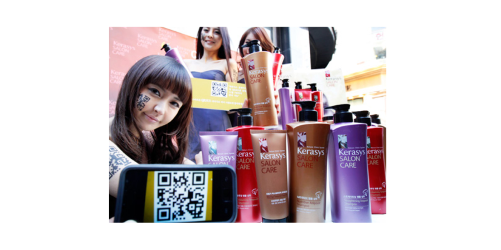 Cosmetic brands in South Korea add QR Codes on products.