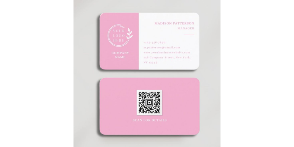 Pink QR Code business card.