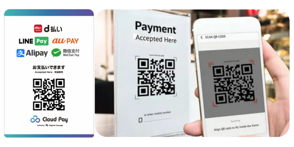 Multiple QR Code payment apps showing QR Codes in Japan.