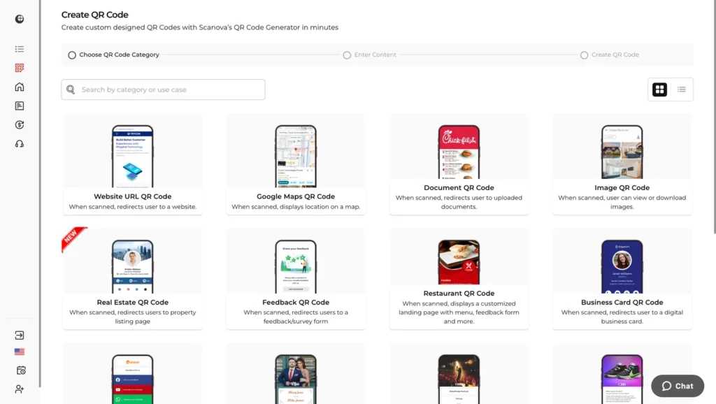 Types of QR Codes offered by Scanova's QR Code Generator.