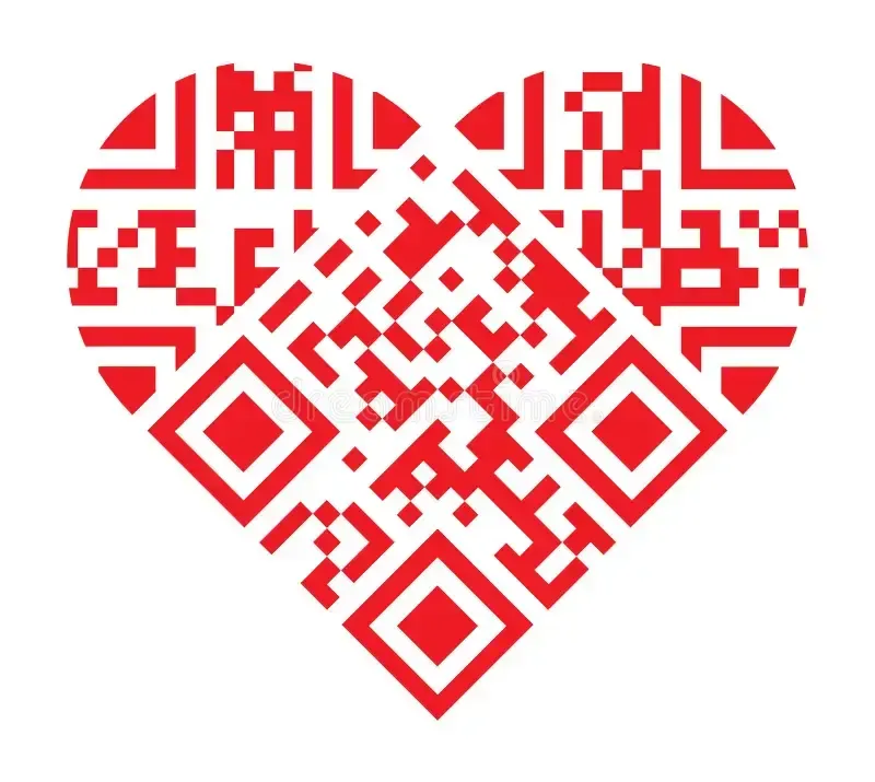 A heart shaped QR Code in red color.