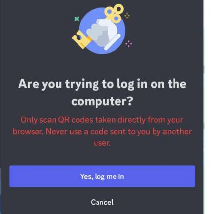 Security prompt screenshot asking "Are you trying to login to  discord?"