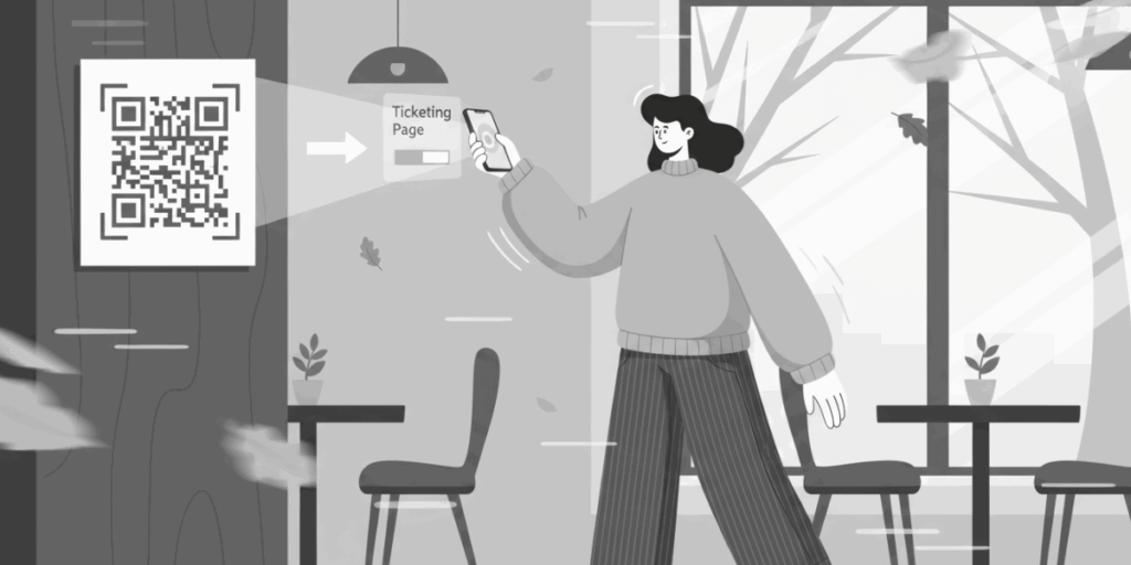 A woman scanning a QR Code with her smartphone.