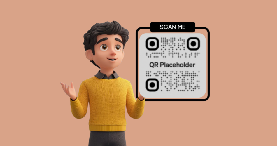 A doodle boy showing a placeholder for a placeholder qr code.