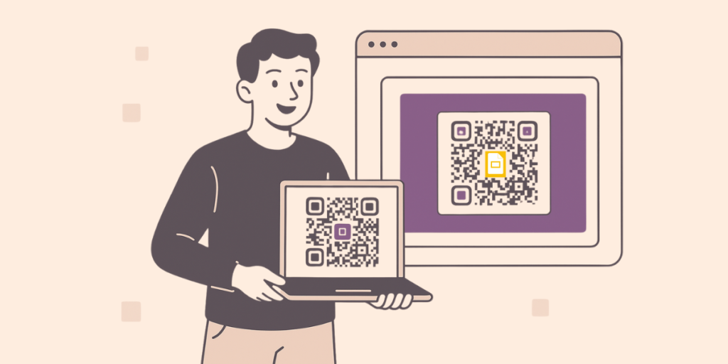 A man sharing a QR Code for Google slides to share slide material with viewers.