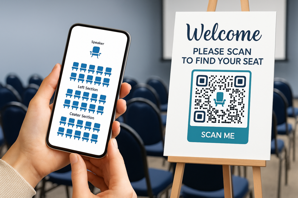 QR Code seating chart shared and displayed in a corporate setting.