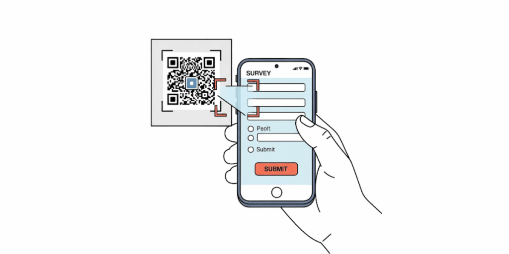 A smartphone scanning a microsoft forms QR Code.