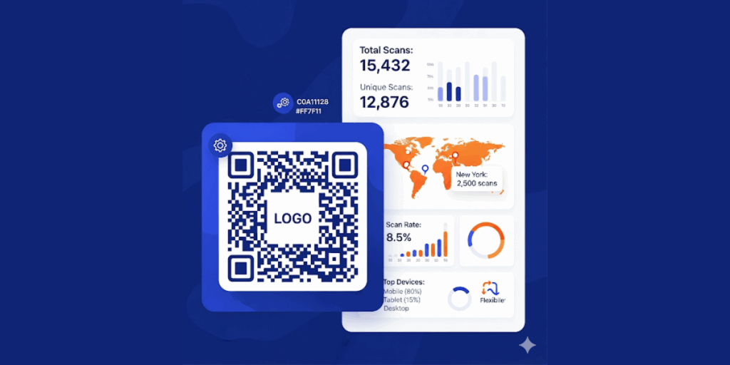 A QR Code and the analytics associated with it on a dashboard.