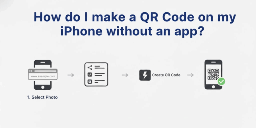 An image showing the steps to create a QR Code on an iphone without an app, for users asking how to make a QR Code on an iPhone.