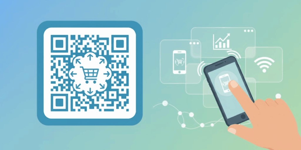 A QR Code sign for business, accessed by a phone. 